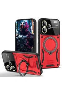 Redmi Note 13 Pro Plus Joy Lens Standlı Kapak - Kırmızı
