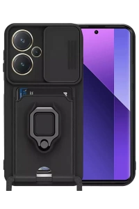 Redmi Note 13 Pro Plus Kılıf Zuma Kartvizitli Yüzüklü Silikon - Siyah