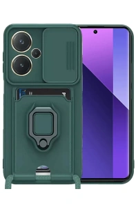 Redmi Note 13 Pro Plus Kılıf Zuma Kartvizitli Yüzüklü Silikon - Yeşil