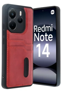 Redmi Note 14 4G Kılıf Sara Kartvizitli Deri Kılıf - Kırmızı