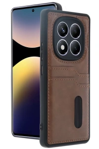 Redmi Note 14 Pro 5G Kılıf Sara Kartvizitli Deri Kılıf - Taba