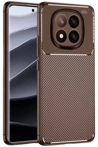 Redmi Note 14 Pro Plus Kılıf Auto Focus Karbon Kapak - Kahverengi