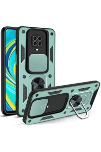 Redmi Note 9 Pro Kılıf Pars Lens Yüzüklü Silikon - Yeşil