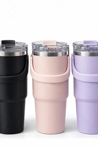 Renkli 900 ml Taşıma Kulplu Paslanmaz Çelik Termos Mug Bardak