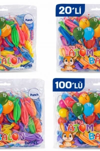 Renkli Atom Balon Punch Balon Lastik İpli Parti Balonu 10 ADET