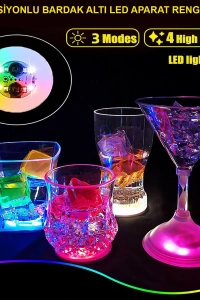 Renkli LED Işıklı Bardak Altlığı - 12 Adet, Pilli