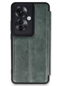 Reno 11F Kılıf Flip Cover - Koyu Yeşil