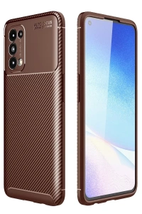 Reno 5 Kılıf Auto Focus Karbon Kapak - Kahverengi
