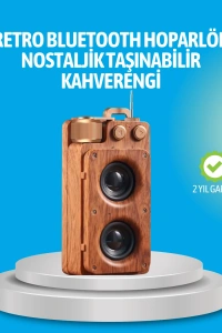 Retro Bluetooth Hoparlör Ahşap Görünümlü 5W Çift Stereo Ses