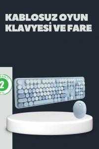 Retro Daktilo Stilli Kablosuz Klavye Mouse Seti – Sessiz ve Şık