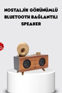 Retro Gramofon Tasarımlı Bluetooth Hoparlör – 3D Stereo Ses, 1800 mAh Batarya