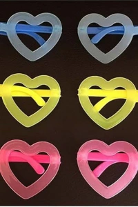 Retro Neon Fosforlu Kalp Gözlük 12 Adet – 80’ler 90’lar Parti Stili