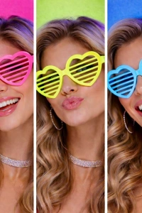 Retro Neon Fosforlu Kalp Panjur Gözlük - 12 Adet