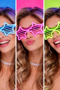 Retro Neon Fosforlu Yıldız Panjur Gözlük - 12 Adet