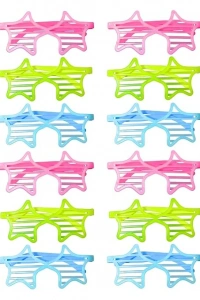 Retro Neon Fosforlu Yıldız Panjur Gözlük - 12 Adet