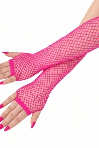 Retro Neon Fuşya File Parmaksız Eldiven 26 cm