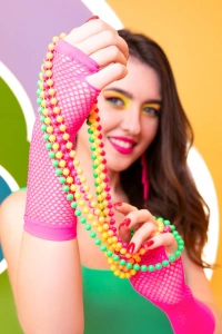 Retro Neon Fuşya File Parmaksız Eldiven 26 cm