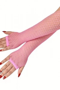 Retro Neon Pembe File Parmaksız Eldiven 26 cm