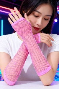 Retro Neon Pembe File Parmaksız Eldiven 26 cm