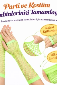 Retro Neon Yeşil File Parmaksız Eldiven 26 cm