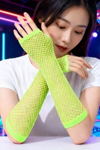 Retro Neon Yeşil File Parmaksız Eldiven 26 cm