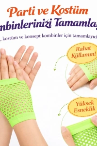 Retro Neon Yeşil File Parmaksız Kısa Eldiven 11 cm