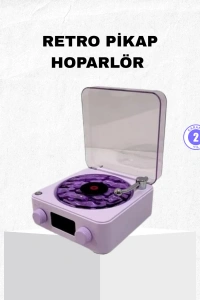 Retro Pikap Hoparlör Bluetooth AUX USB Type-C Projektörlü 360° Sesli Taşınabilir