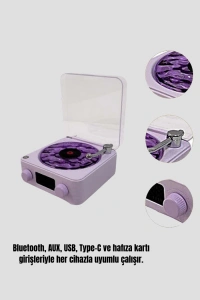 Retro Pikap Hoparlör Bluetooth AUX USB Type-C Projektörlü 360° Sesli Taşınabilir