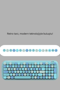 Retro Tarz Kablosuz Klavye Mouse Seti – 104 Tuşlu, Ergonomik Tasarım