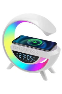 RGB Gece Lambalı Kablosuz Şarj Cihazlı Bluetooth Hoparlör Dijital Saat