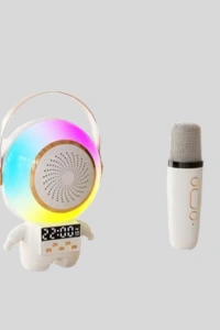 RGB Işıklı Astronot Bluetooth Hoparlör Karaoke Mikrofonlu