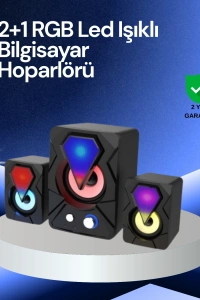 RGB LED Işıklı 2.1 USB Oyun Hoparlörü Derin Bas ve Net Ses