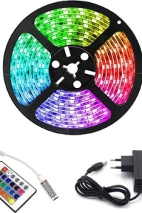 Rgb Şerit 5 Metre 16 Renkli Kumandalı Adaptörlü Çift Taraflı Bant