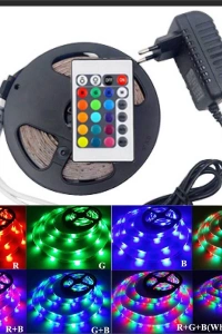 Rgb Şerit 5 Metre 16 Renkli Kumandalı Adaptörlü Çift Taraflı Bant