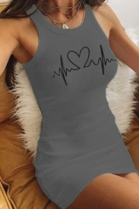 Ritim Kalp Baskılı Sıfır Kol Kaşkorse Elbise