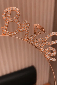 Rose Gold Renkli Taşlı “Bride” Gelin Tacı