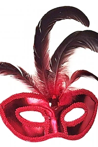 Rugan Kaplama Kırmızı Tüylü Parti Maskesi