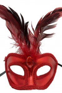 Rugan Kaplama Kırmızı Tüylü Parti Maskesi