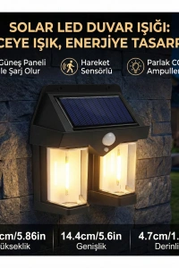 Rustik Ampul İkili Solar Duvar Aplik Güneş Enerjili Hareket Sensörlü