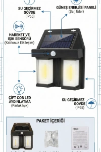 Rustik Ampul İkili Solar Duvar Aplik Güneş Enerjili Hareket Sensörlü