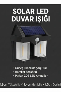 Rustik Ampul İkili Solar Duvar Aplik Güneş Enerjili Hareket Sensörlü