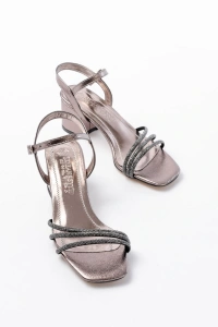 S-889  Platin 3 Bantlı Topuklu Kadın Ayakkabı