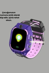 S10 Akıllı Çocuk Saati Mor Model Çift Yönlü Konuşma ve SOS Fonksiyonu