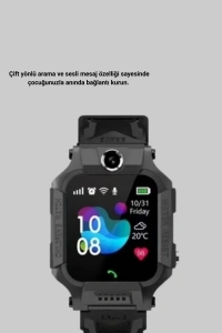 S10 Akıllı Çocuk Saati Siyah Model Çift Yönlü Konuşma ve SOS