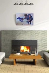 Şahin İle Avlanan Atlı Yağlıboya Kanvas Tablo 50 x 70