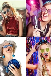 Sallanan Disko Top Küpeli Gözlük Retro Hawaii 5 Renk 6 Adet