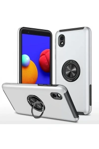 Samsung Galaxy A01 Core Kılıf Elit Yüzüklü Kapak - Gümüş