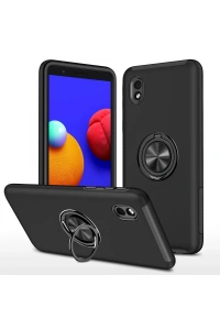 Samsung Galaxy A01 Core Kılıf Elit Yüzüklü Kapak - Siyah