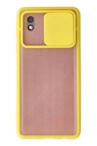 Samsung Galaxy A01 Core Kılıf Palm Buzlu Kamera Sürgülü Silikon - Sarı