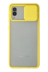 Samsung Galaxy A02 Kılıf Palm Buzlu Kamera Sürgülü Silikon - Sarı